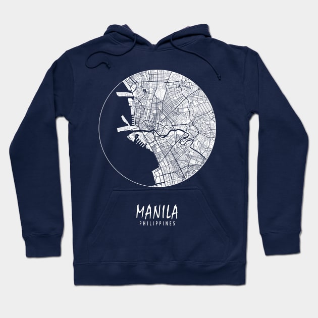 Manila, Philippines City Map - Full Moon Hoodie by deMAP Studio